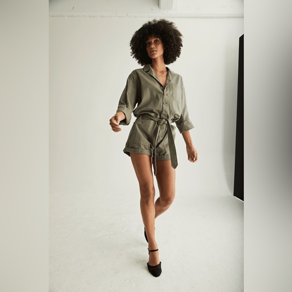 PISTOLA ~ Becca Belted Romper in Garden Green - Picture 1 of 9